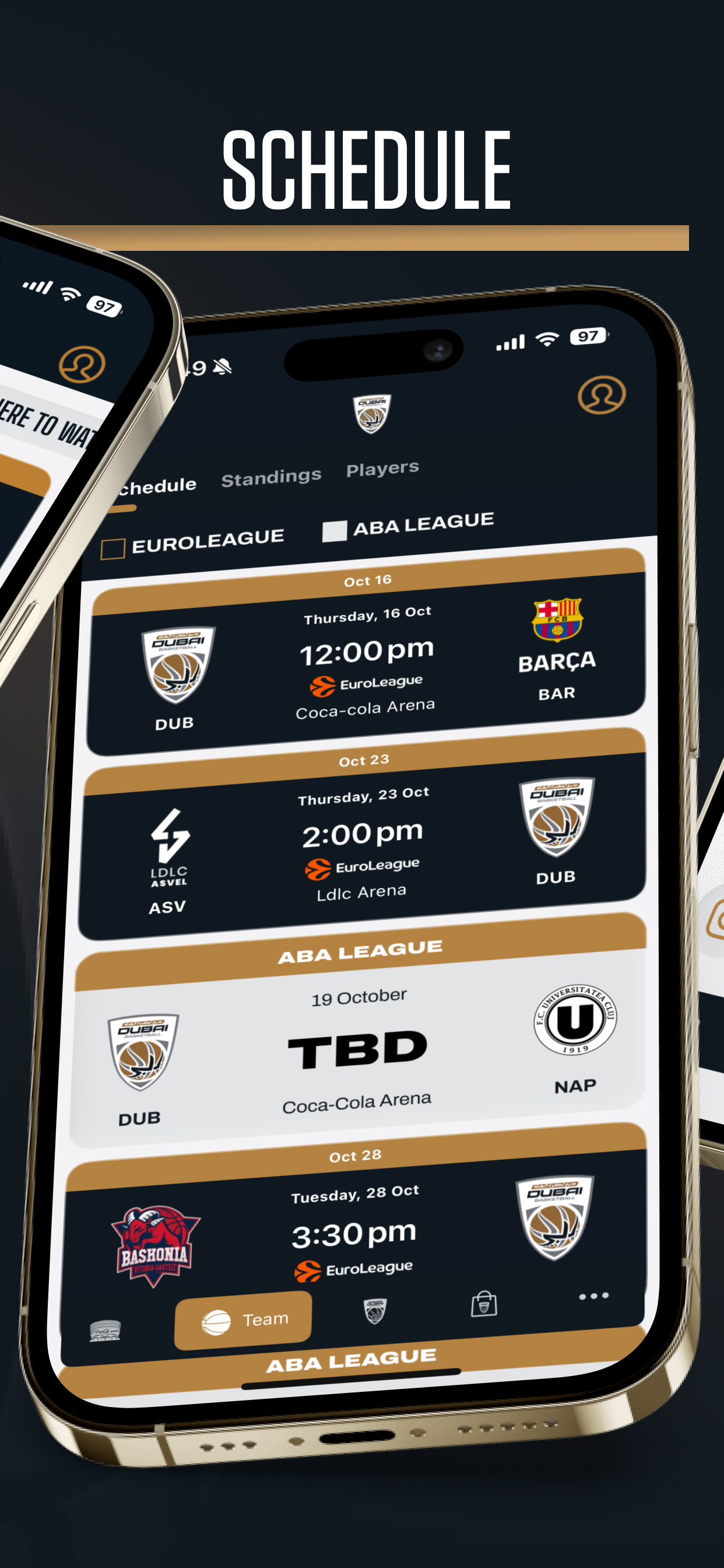 Dubai Basketball app – exclusive content and highlights screen